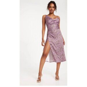 NWT For Love & Lemons June Midi Slip Dress Purple Animal Print Size Small